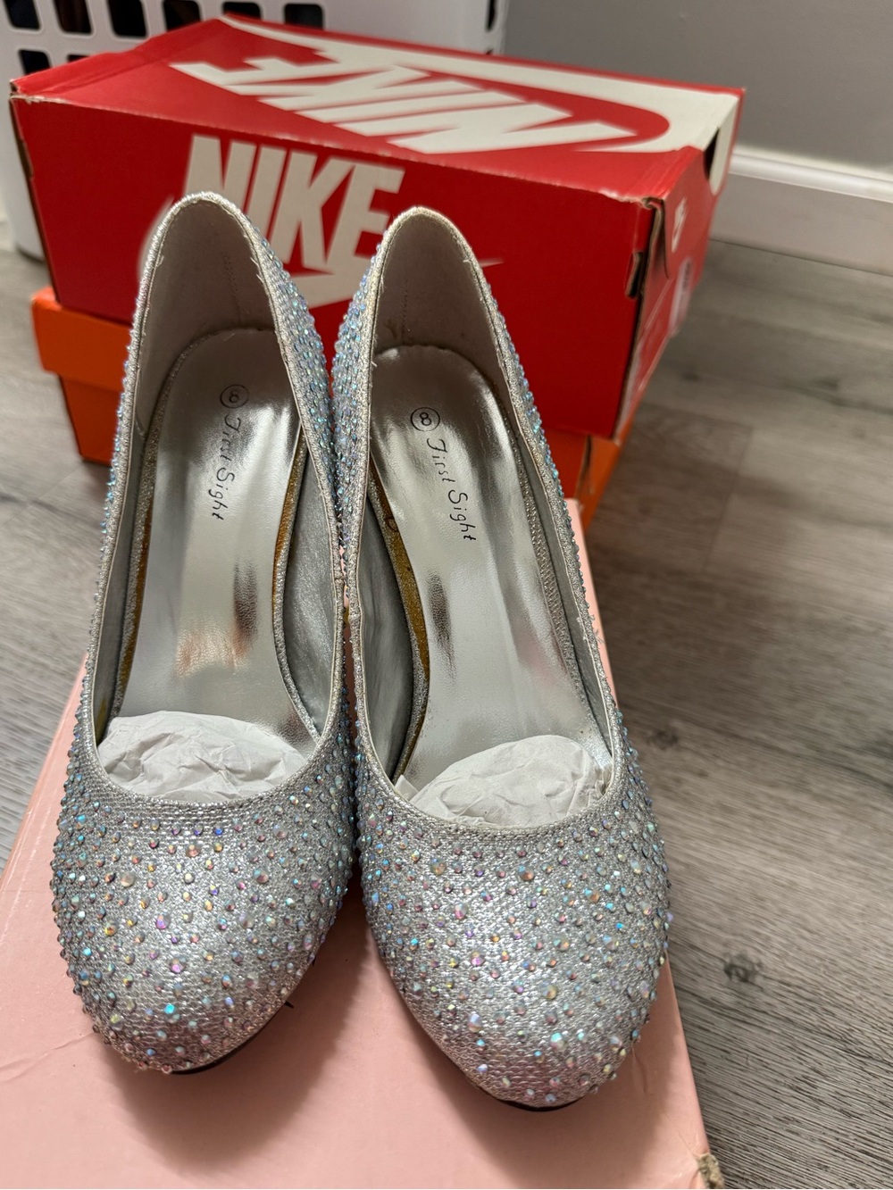 Silver Crystal Embellished Women's Pumps